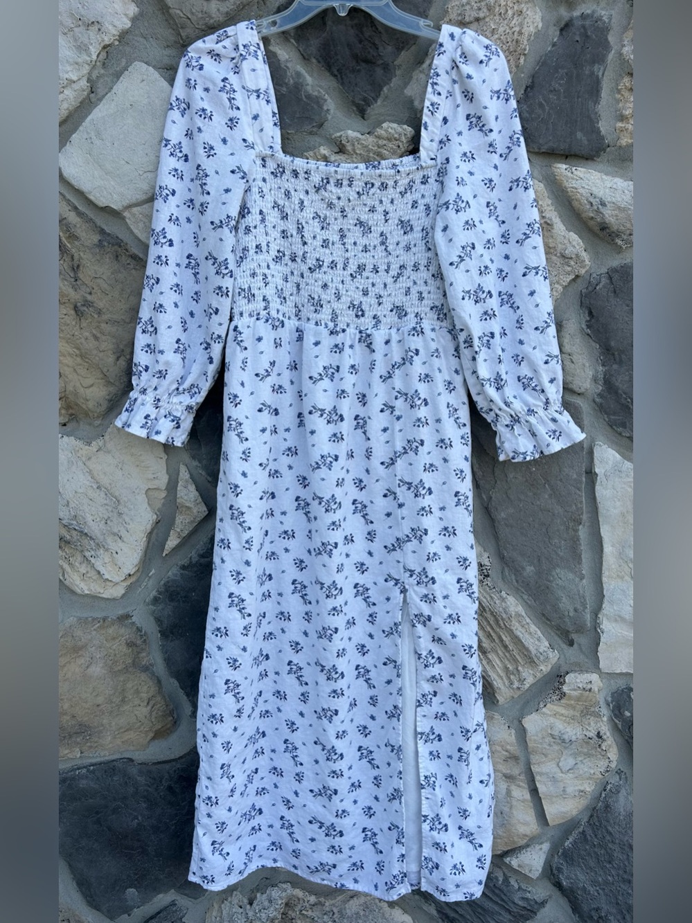 House Of Harlow Linen Blend Smocked Midi Dress Size M Ditsy Floral Cottagecore